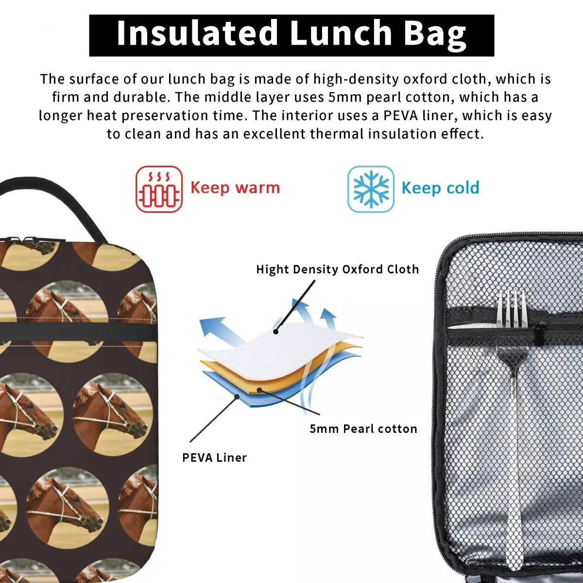 Horse Racing Action Insulated Lunch Bag for Women Kids Portable Food Boxes Thermal Lunch Box Tote
