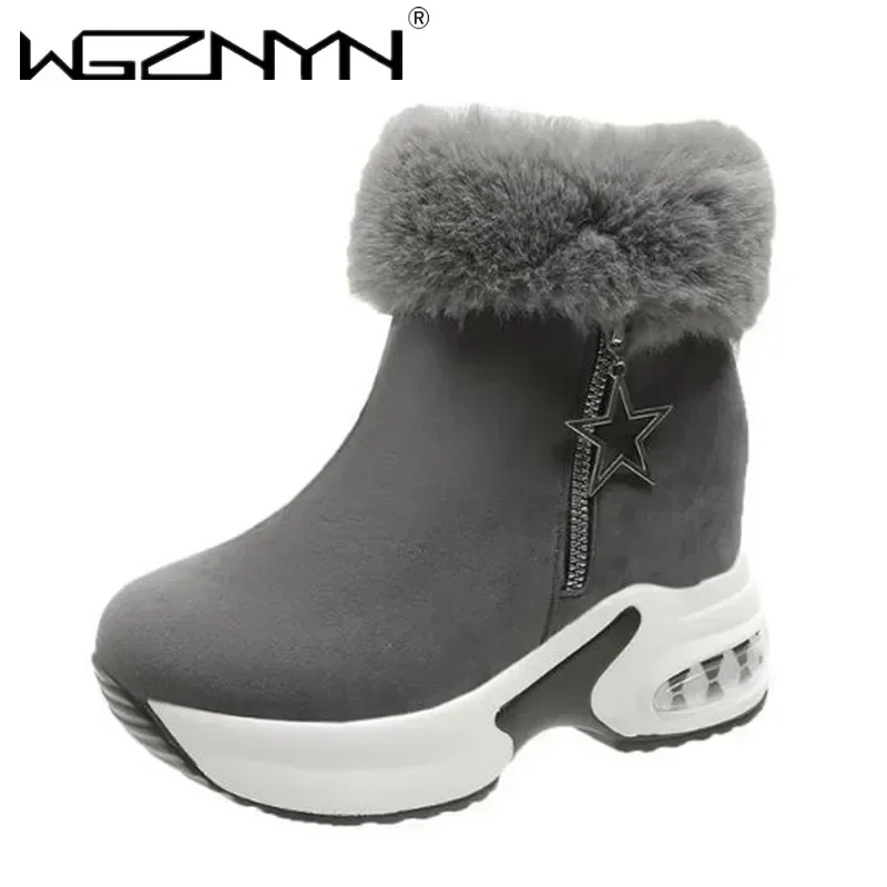 New Brand Winter Warm Women Platform Snow Boots Ankle Boots Causal Shoes Zipper Internal Increasing Boots Botas Mujer Black Gray