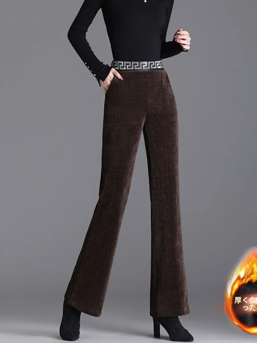 ゆったりとした伸縮性のあるフレアパンツのツーピースセット、ベルベット素材、ハイウエスト、スリム効果、ドレープ効果、プラスサイズ、冬のファッションパンツ