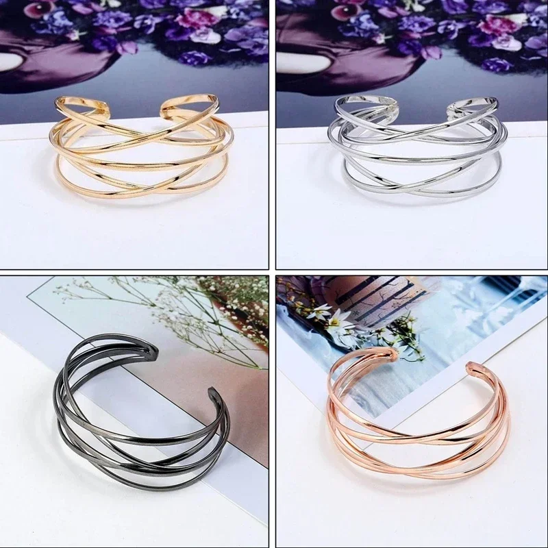 Pulseras Gold Plated Metal Wire Hollow Luxury Open Cuff Vintge Bracelet Women Teenager Girls Summer Pride Jewellery Women