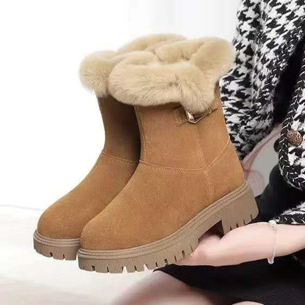 

2026 Winter thick-soled snow boots for women warm and padded mid-calf length side zipper anti-slip cotton shoes