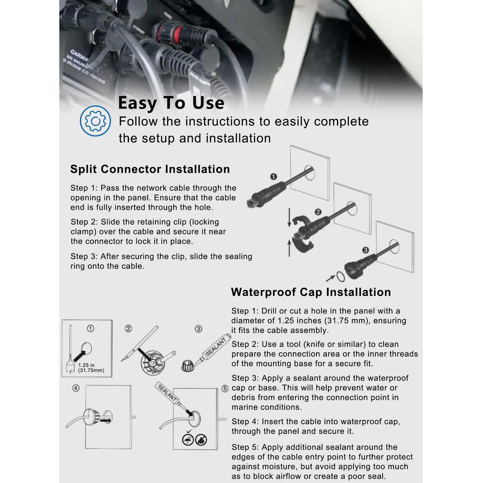 Marine RJ45 für Garmin Navigationsgeräte 010-10550-00 Marine-Netzwerkkabel, GMS 10 Kabel 10 Fuß mit Split-Stecker – Detail 3