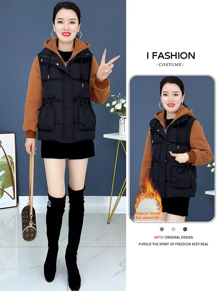 Moda casual inverno nova Faion algodão com capuz Jaet Sli mãe de meia-idade roupa feminina Ele Coreano Sle Thiened Lon...