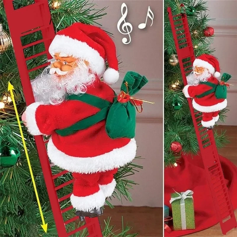 

Christmas Electric Climbing Santa Claus Doll with Music LED Light Automatic Climbing Ladder ChristmasDecorations Christmas Gifts
