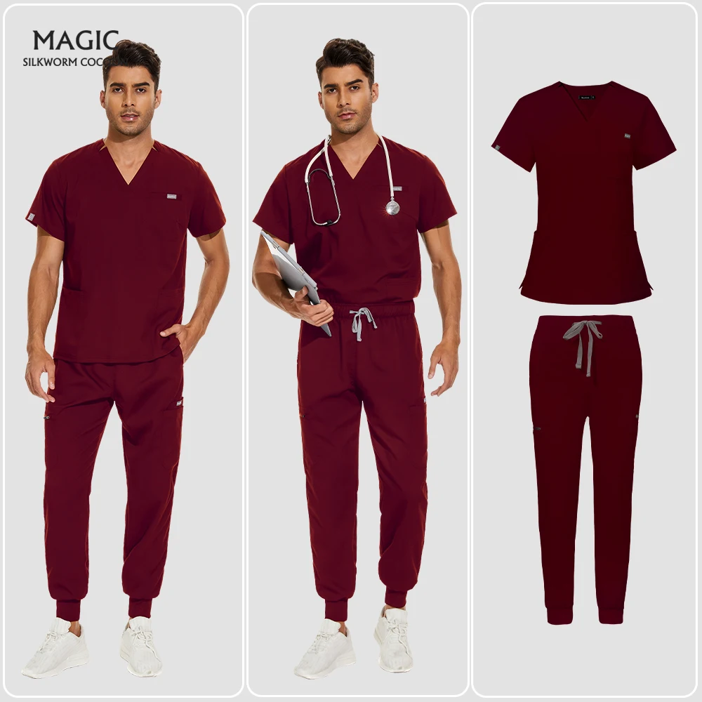 Multicolor Jogger Suits Short Sleeve Lab Spa Set Men\'s High Quality Breathable Scrub Top Pants Clothes Women  Medical Uniform