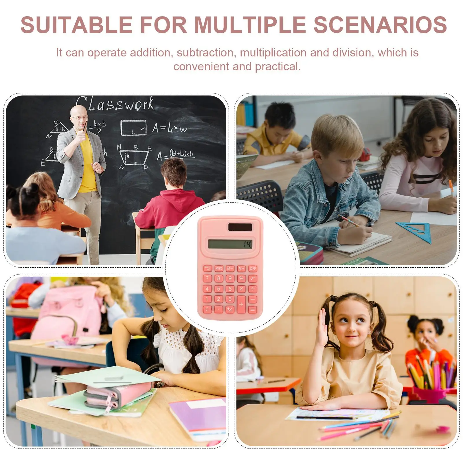 

Small Calculator Pink Portable Electronic Office Decorative Number Color Students Handheld Practical Basic Pocket