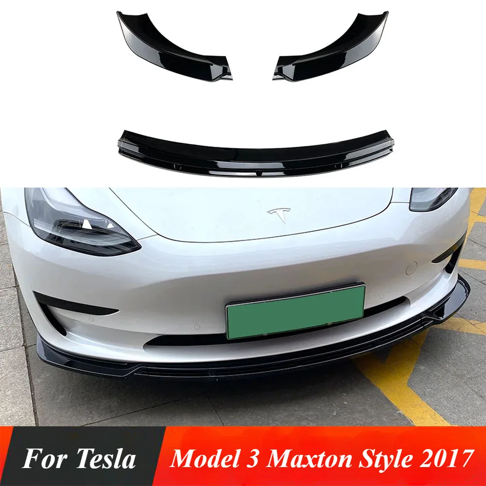 For Tesla Model 3 Maxton Style 2017  Front Bumper Lip Cover Splitter Canards Gloss Black Body Kit Spoiler Deflector