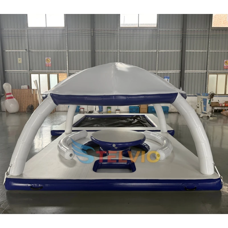 

Commercial Inflatable Floating Water Park Drop Stitch Pad Mat Jet Ski Platform Dock With Tent With Pool Water Entertainment