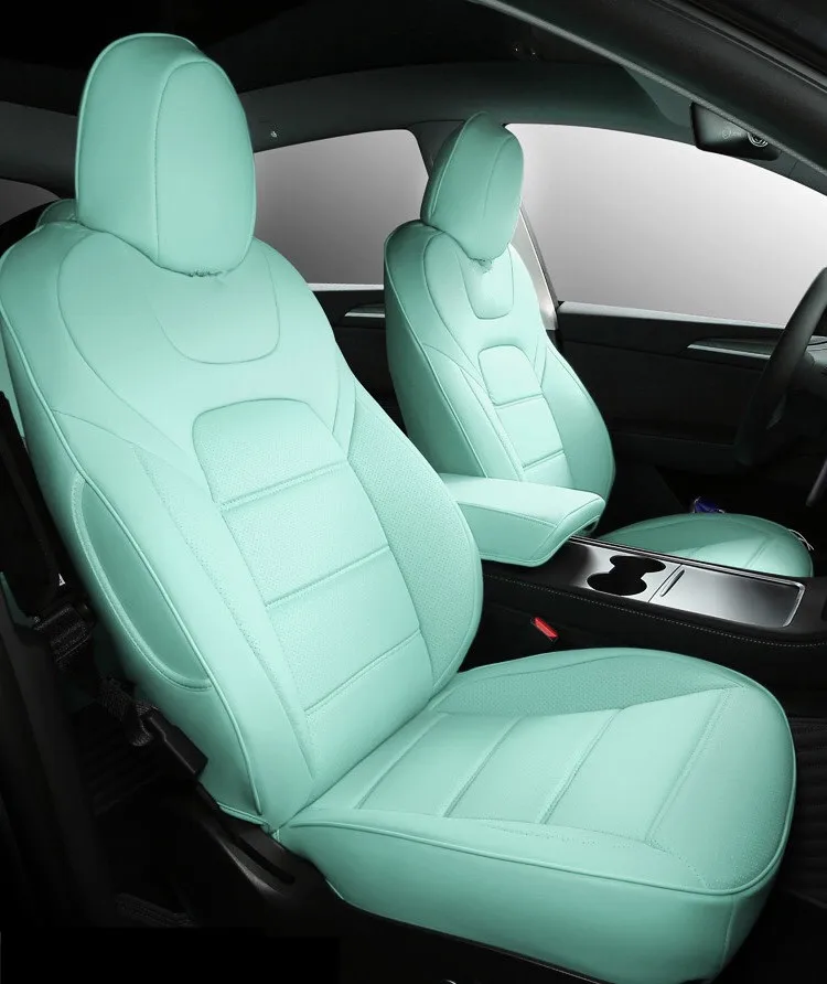 Nappa lederen zittinghoezen voor Tesla Model 3 Y Halve set voorstoelen / achterstoelen Witte kussens Auto-interieur accessoires 2017-2025 - afbeelding 1