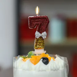 Number Candles Cake Topper Red Gold Candles with Bow Birthday Candles Happy Birthday for Party Celebrations Baby Shower Decor