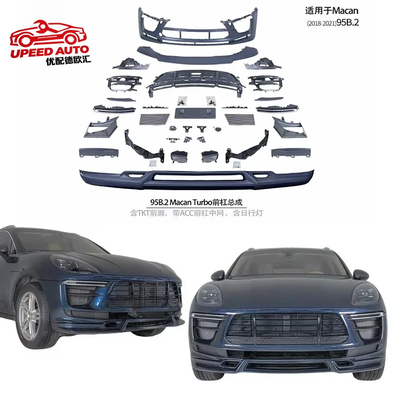 

Suitable for STLF Macan 2018-21 TURBO Bumper TKT Front Lip with ACC Medium Net Day Running Light High Quality Easy Installation