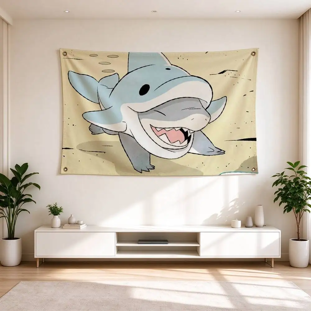 C-Cute Jeff the Land Shark Flags Wall Hanging Tapestry Outdoor Garage Room Decorative flag Background Blanket 5