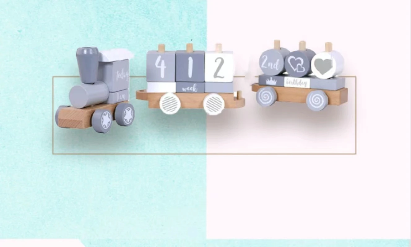 TongyueFun-Train d'anniversaire empilable en bois, jouets pour bébé, décor de pépinière, jouets Montessori, accessoires photo pour nouveau-né, première année