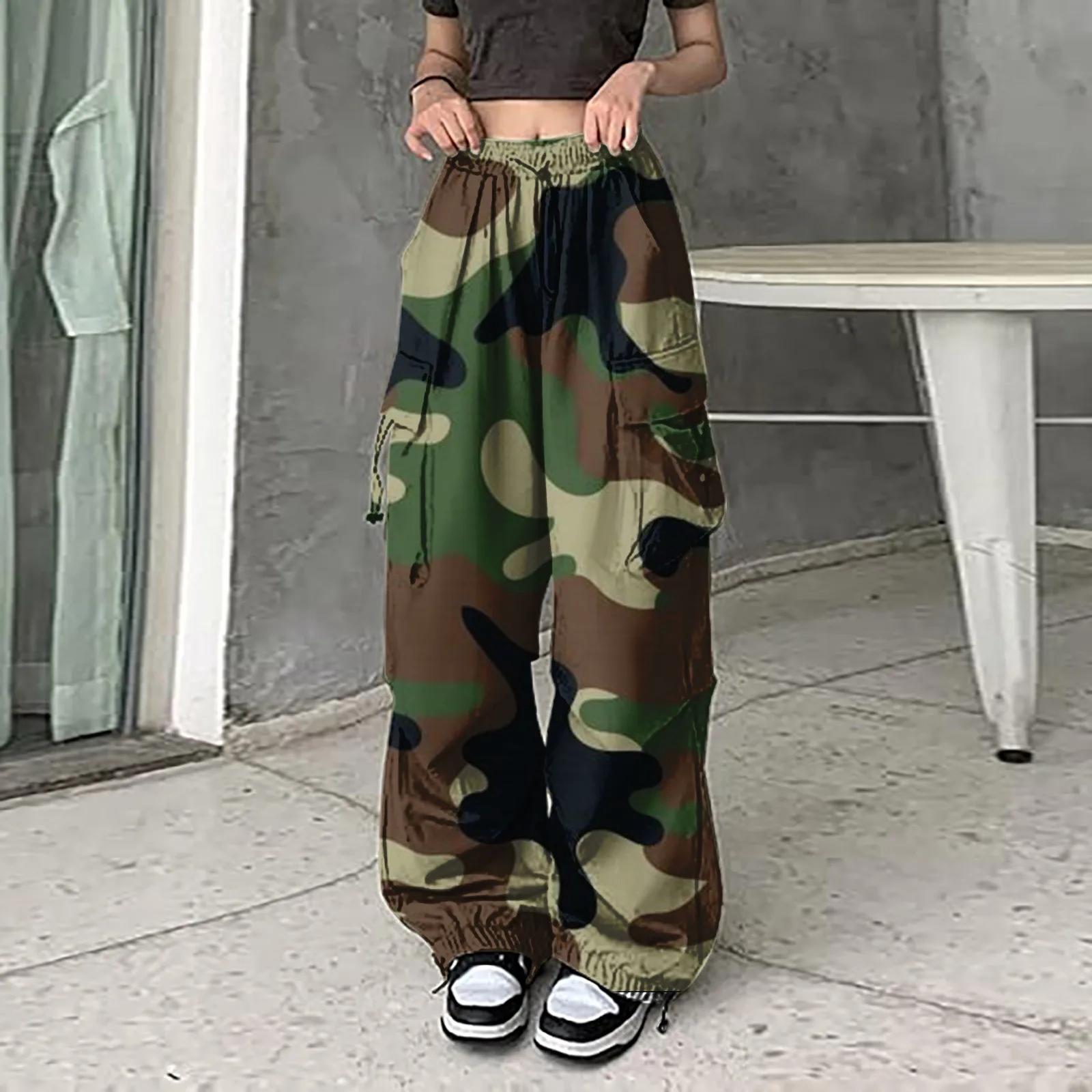 Womens Baggy Cargo Camo Print Broek Streetwear Hiphop Joggers Joggingbroek Trekkoord Casual Wijde Broek