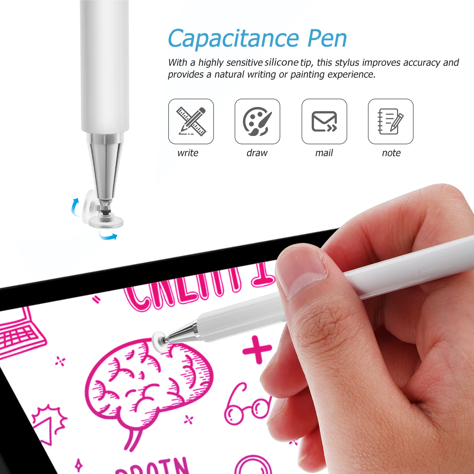 

4 Replacement Tips Touch Screen Pen High Precision Magnetic Cap Stylus for Tablets Mobile Phones Transparent Disc Tip Design No