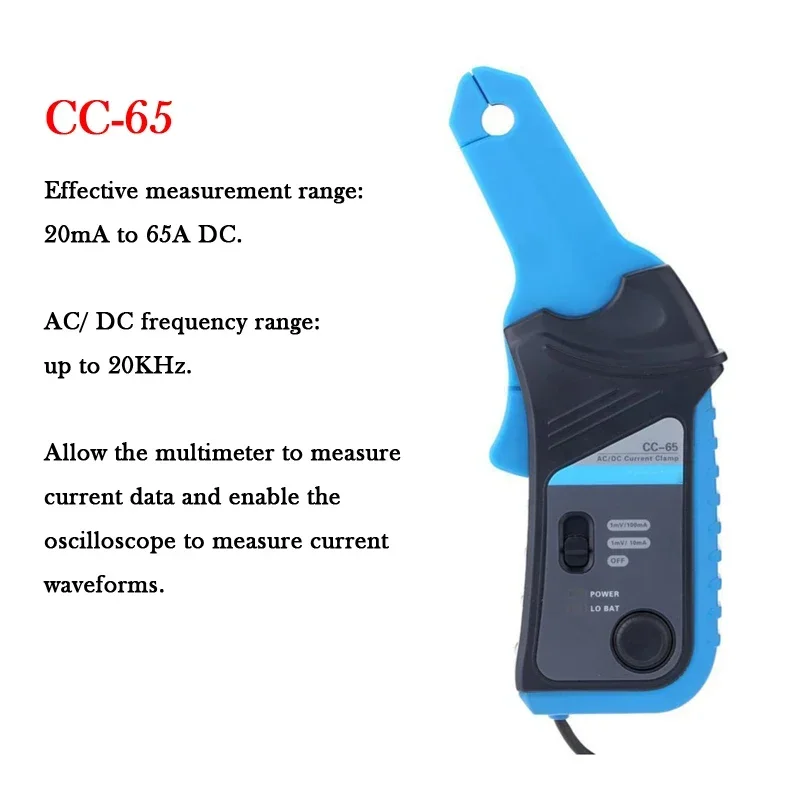 Car Oscilloscopes CC-65 AC/DC Current Clamp Meter CC65 Oscilloscopes AC/DC 20KHz Bandwidth 1mV/10mA 65A with BNC Plug Connector