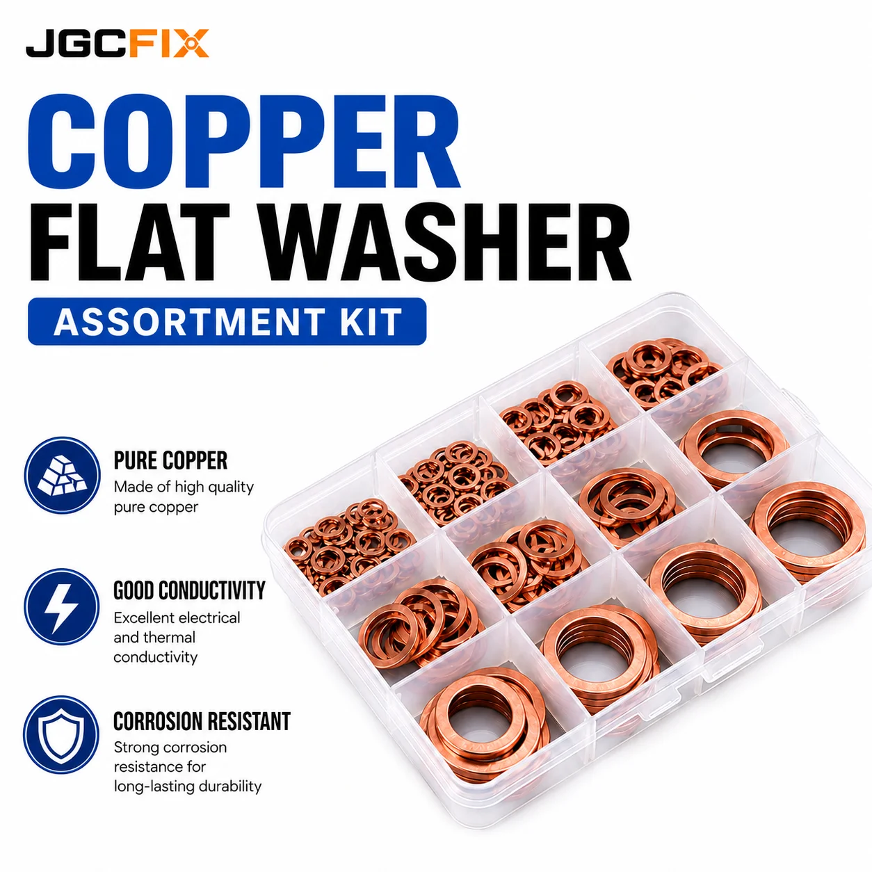 Red Copper Sealing Washer Assortment 150/178Pcs M3-M30 Flat Gasket Rings for Battery Sump Plug Electrical Fastener Applications
