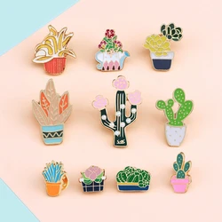 Green Fresh Brooches Cactus Potted Pins Enamel Badge Plants Metal Pin For Female Friends Shirt Lapel Pin High quality Jewelry