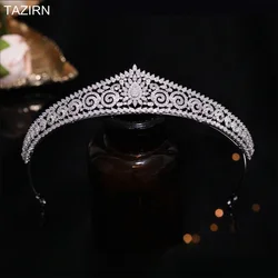 TAZIRN New CZ Princess Tiaras and Crowns 5A Cubic Zirconia Small Headwear Bridal Wedding Prom Party Hair Accessories Jewelry