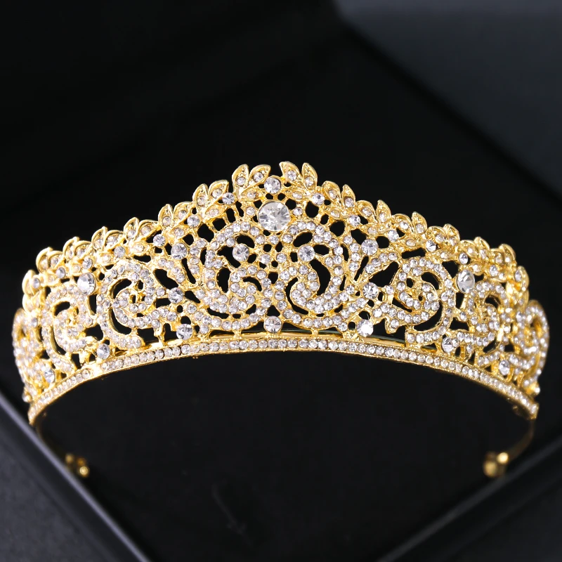 Gold Color Crystal Bridal Tiaras And Crowns Rhinestone Prom Diadem Headband Bridal Wedding Hair Accessories Jewelry Crown Tiara