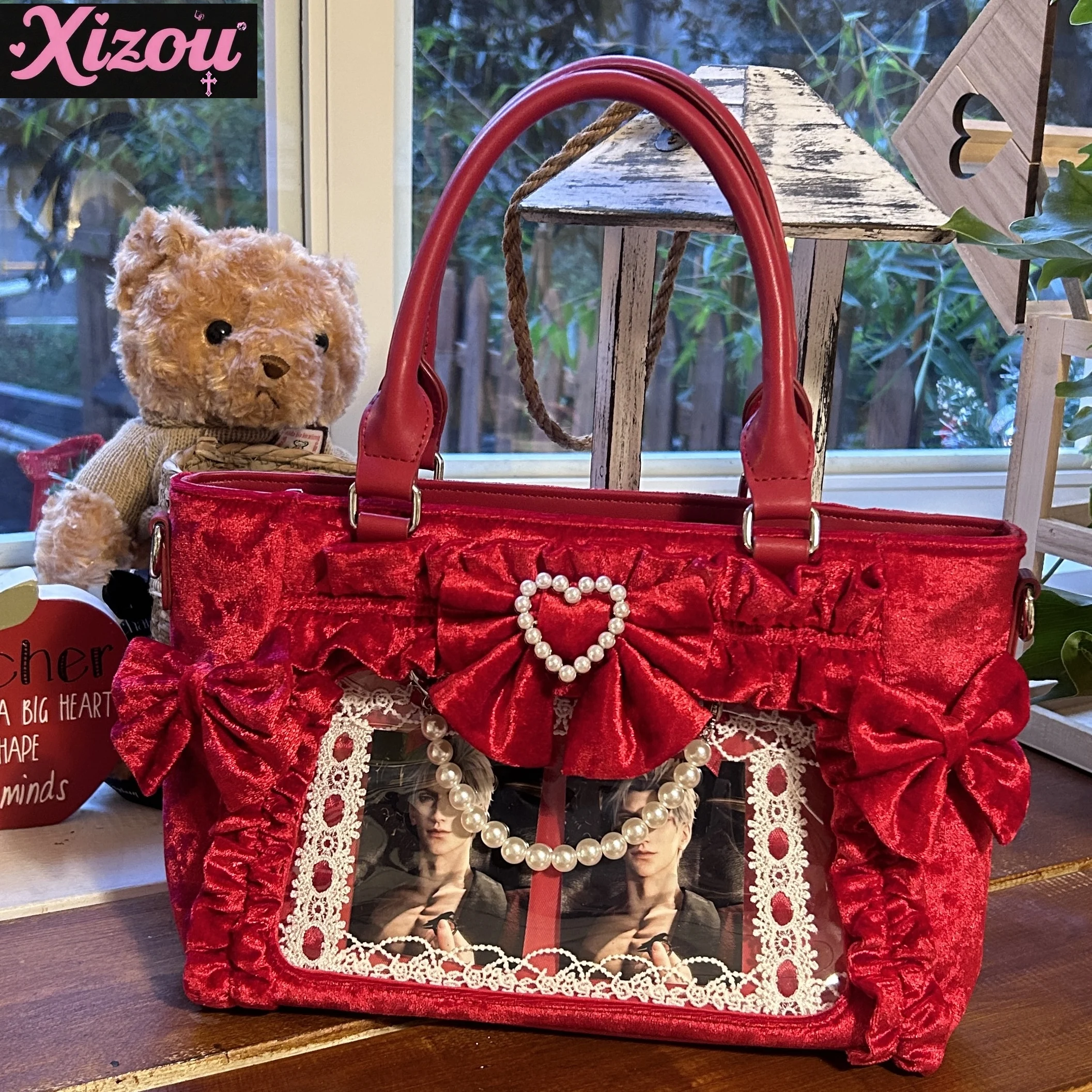 

Japanese sweet and gorgeous Lolita velvet pearl exquisite tote ltabag women's large capacity two-dimensional comic show handbag