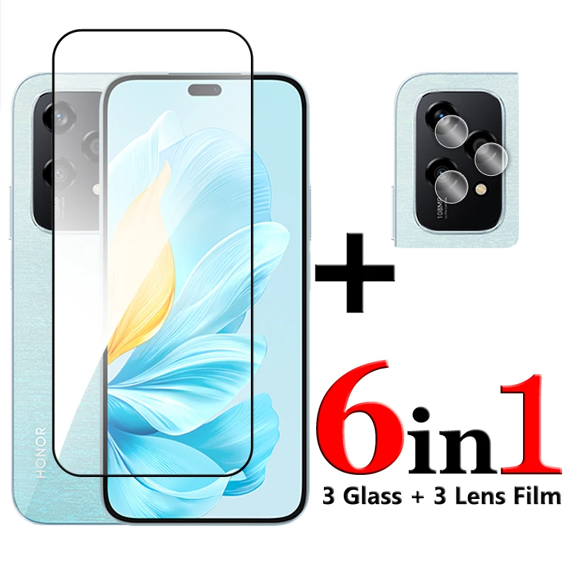 

6in1 For Honor 200 Lite Glass For Honor 200 Lite 5G Tempered Glass 2.5D Full Cover Glue Screen Protector For Honor 200 Lite Film