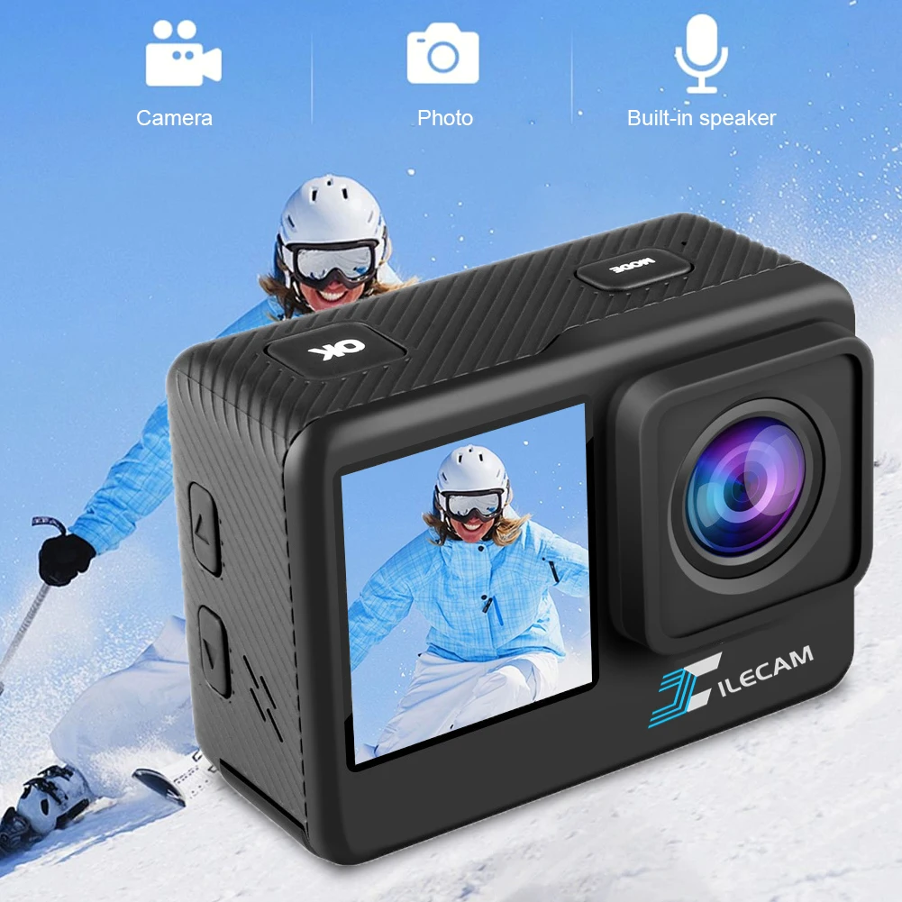 4K UHD Outdoor Sport Cam 1080P 30FPS 2.0 Inch IPS Screen Bicycle Video Recording Camera Anti-Shake 120 Wide Angle 30M Waterproof