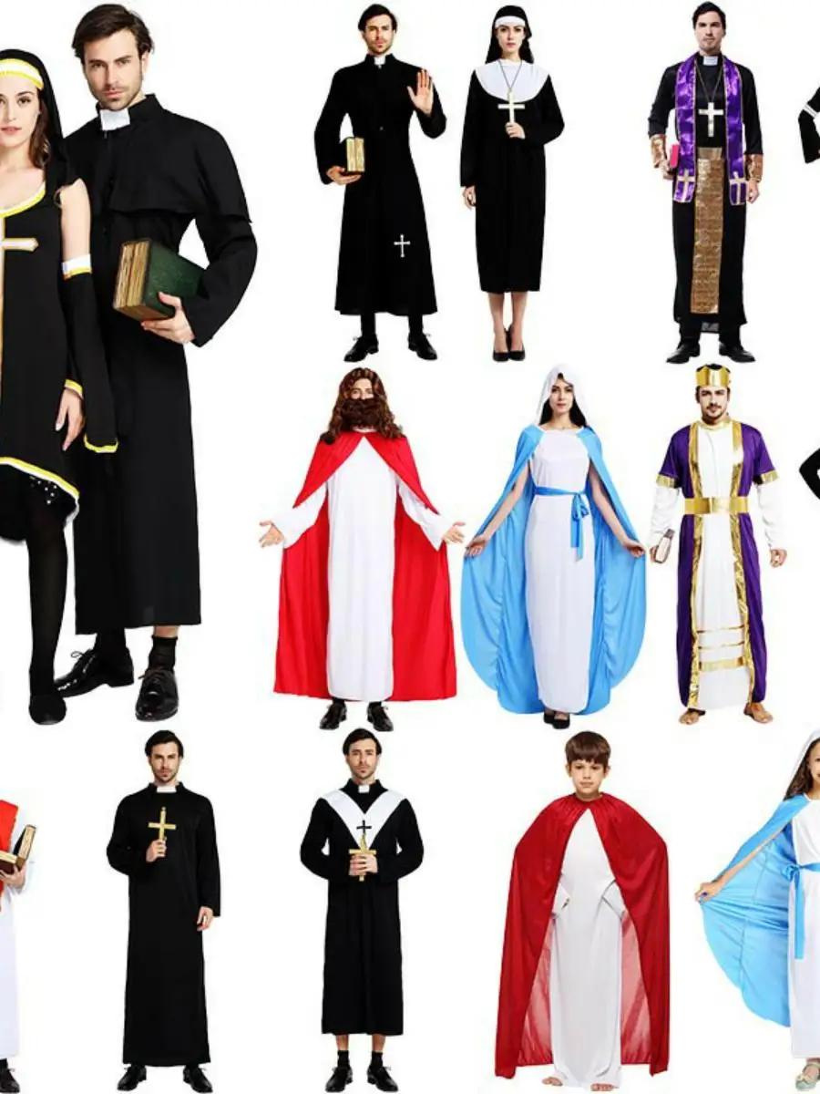 زي كاهن التبشير للرجال من loween زي راهبة الصليب الوطني زي المسرح مادة البوليستر بدون علامة تجارية