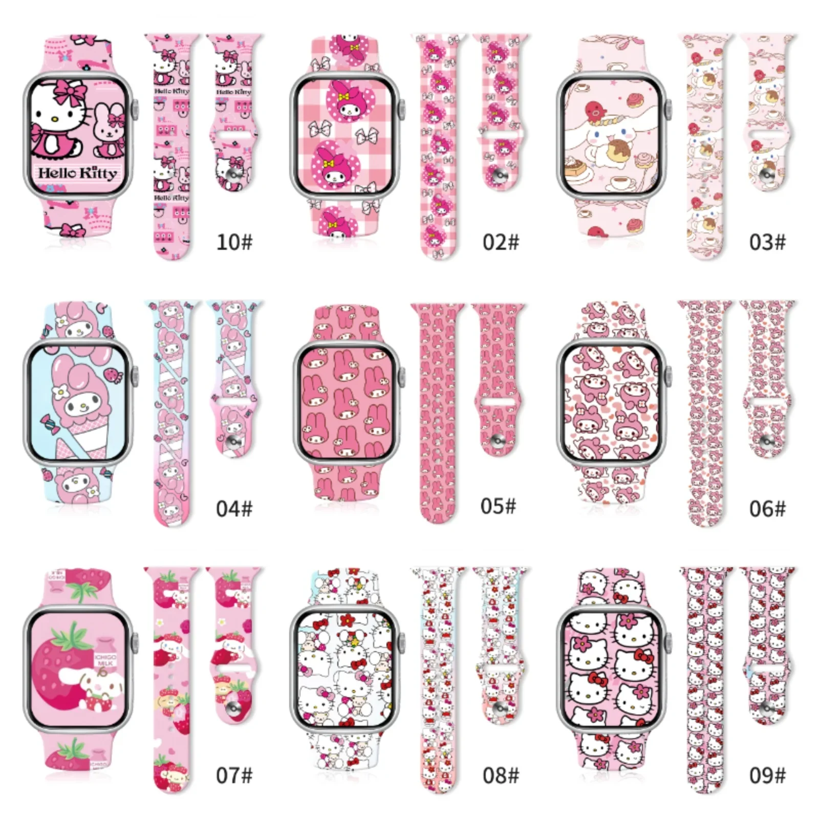 Sanrio Cartoon Strap Anime Character HelloKitty Cinnamoroll Series Printed Strap Suitable for Apple S8765432SE Full Series Strap