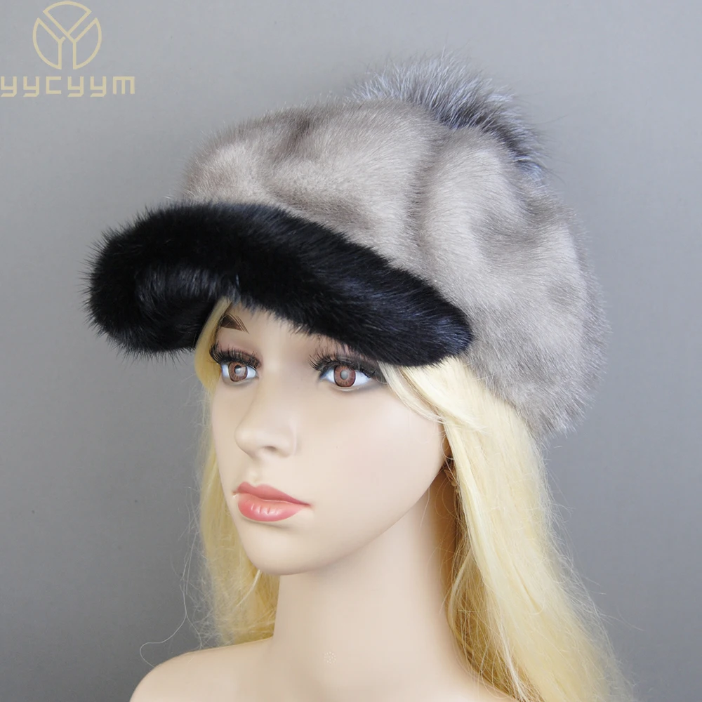 Real Mink Hat Beanies For Women Luxury Real Mink Fur Hat Fashion 2024 New Winter Keep Warm 100% Genuine Fur Russian Female Hat