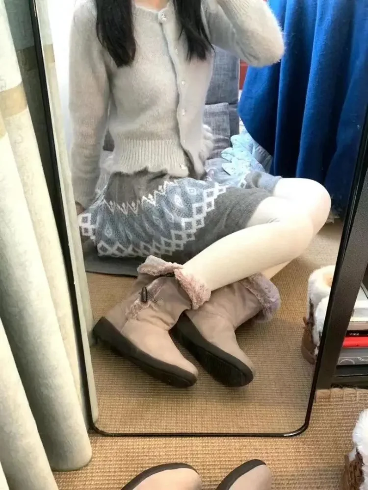 

Винтажная жаккардовая вязаная мини-юбка женская осень-зима Mori Girl юбки трапециевидной формы с высокой талией милые универсальные Y2k Faldas