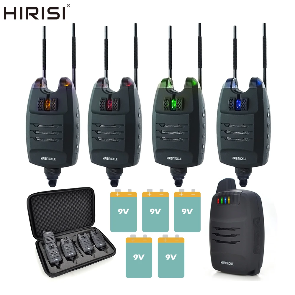 Hirisi 1 + 4 مجموعة إنذار صيد سمك الشبوط الأصوات و LED مؤشر دغة الصيد اللاسلكي المذهل الإلكترونية مع شريط الأذن بعقبة B1228