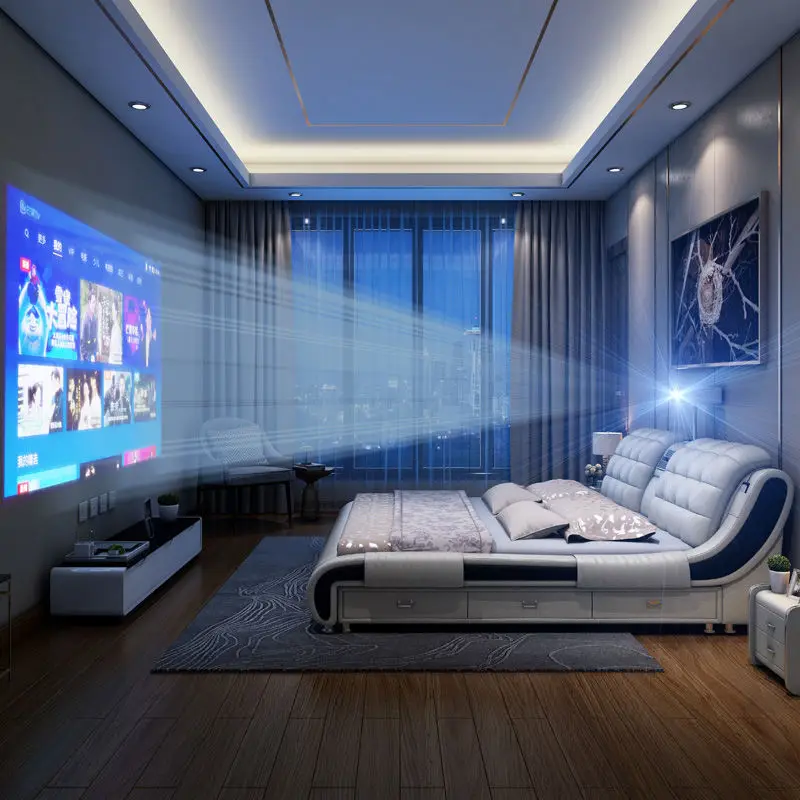 Technology cloth bed Modern simple tatami master bedroom Double bed Intelligent projection massage Multifunctional storage