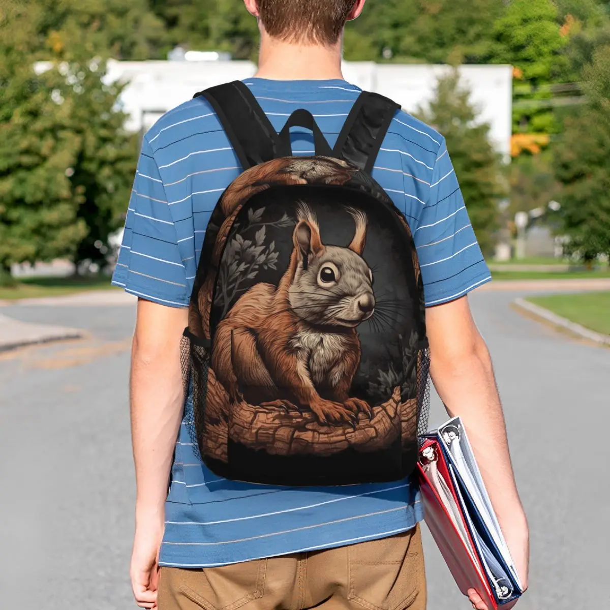 Adorable Squirrel Stands On A Tree Stump Backpack Student BookBag Kids School Bag Laptop Shoulder Bags for Boys Girls