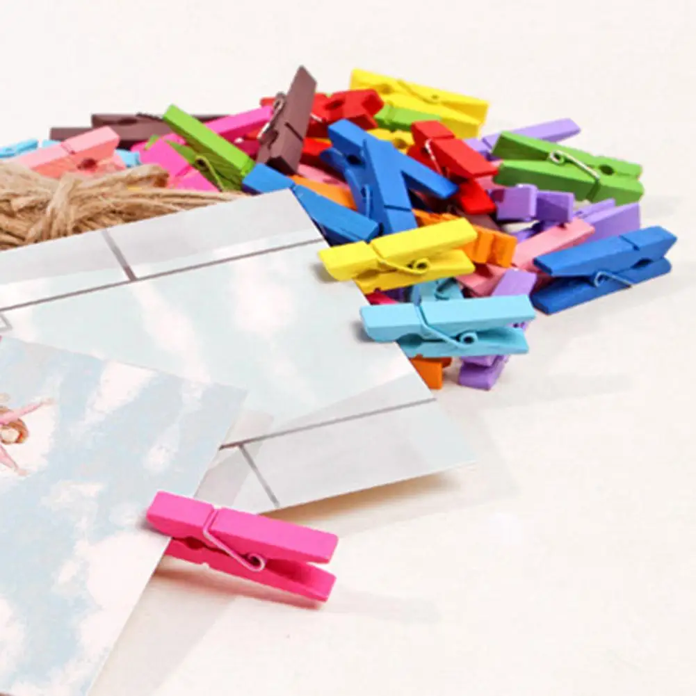 10/20Pcs Wooden Clothespin with Rope Home Classroom Photo Picture Hanging Love Heart Clip Sock Towel Sheet Laundry Clothing Peg