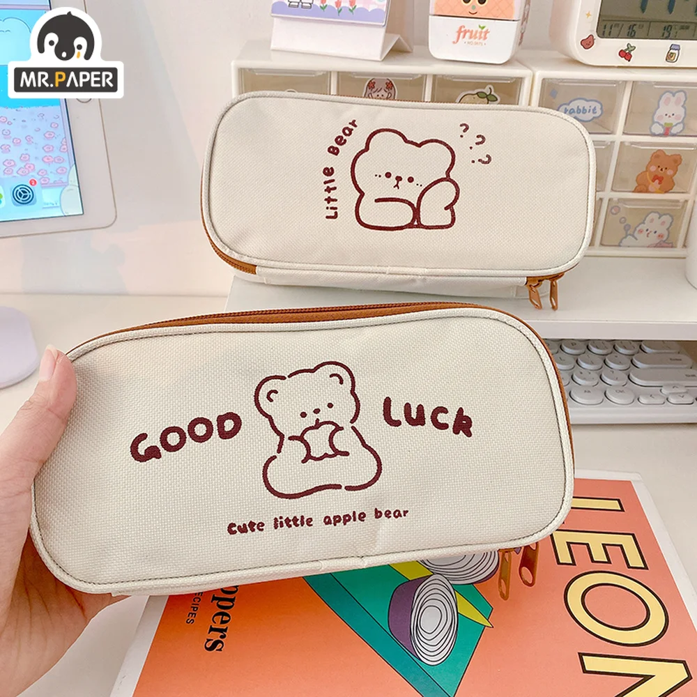 Mr.paper Cartoon Bear Oxford cloth Pencil Pouch Kawaii Korean Stationery Supplies Simple Ins Style Cute Pencil Case Pencil Pouch