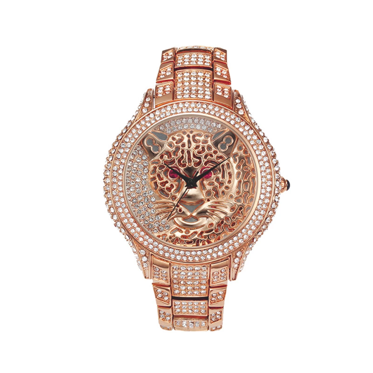 Aokaishen Leopard Head Field Watch for Men Ice Big Gold Color Waterproof Stainless Steel Hip Hop Jewelry Relogio Masculio