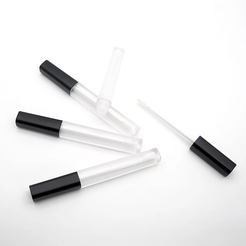 5-10pcs Tubo Claro Lipgloss com Tampa Preta, Grande Recipiente de Embalagem, Garrafas DIY Recarregáveis, Cosméticos, 3ml