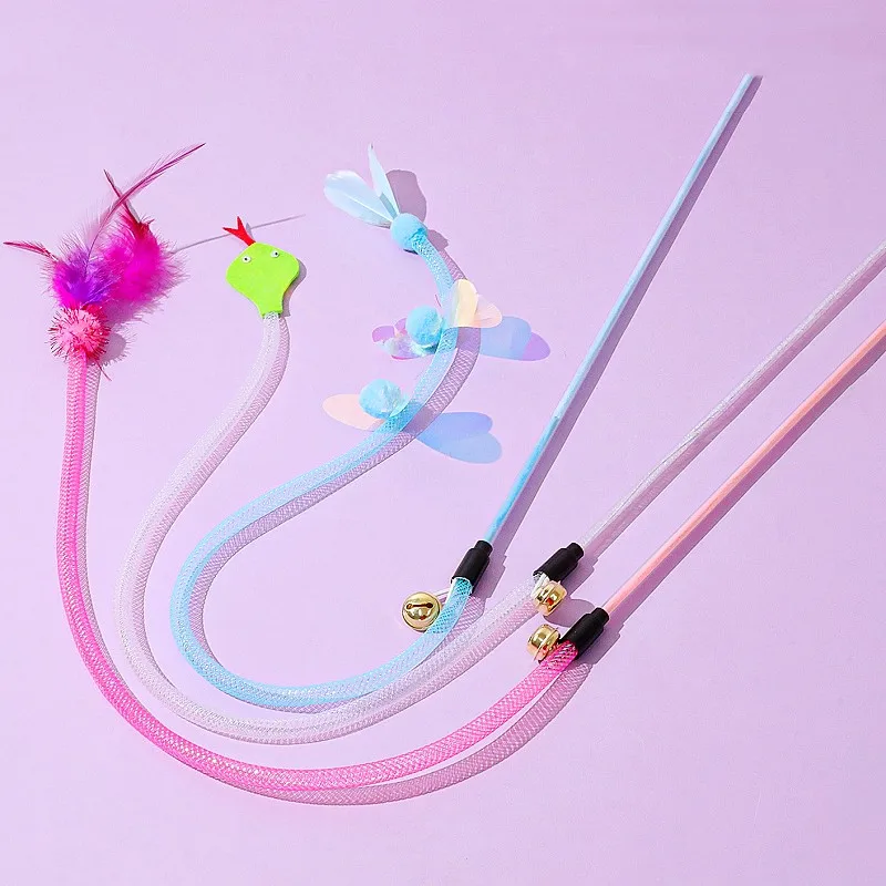 

Cat Toy Feather Cats Teaser Elastic Mesh Stick Toys for Cats Teasing Feather Cat Toys Interactive Butterfly Tassel Kitten Toy