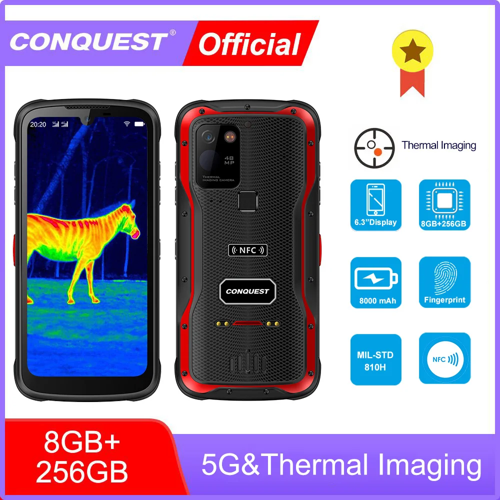 CONQUEST S20 5G  Thermal Imaging Smartphone IP68 Waterproof Mobile Phones, 48MP Four Camera, 6.3 Inch, Global Version