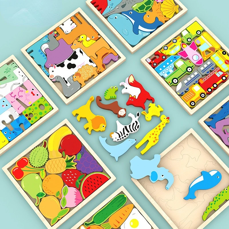 

Big Size 3D Wooden Puzzle Educational Toys For Children Montessori Animal Digital Traffic Early Learning Intelligence Jigsaw