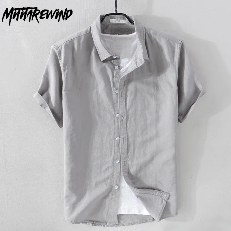 

Harajuku Summer Man Shirts Vintage Cotton Linen Shirt Men Square Short Sleeve Plain Shirt Simple Clothing Breathable Beach Tops