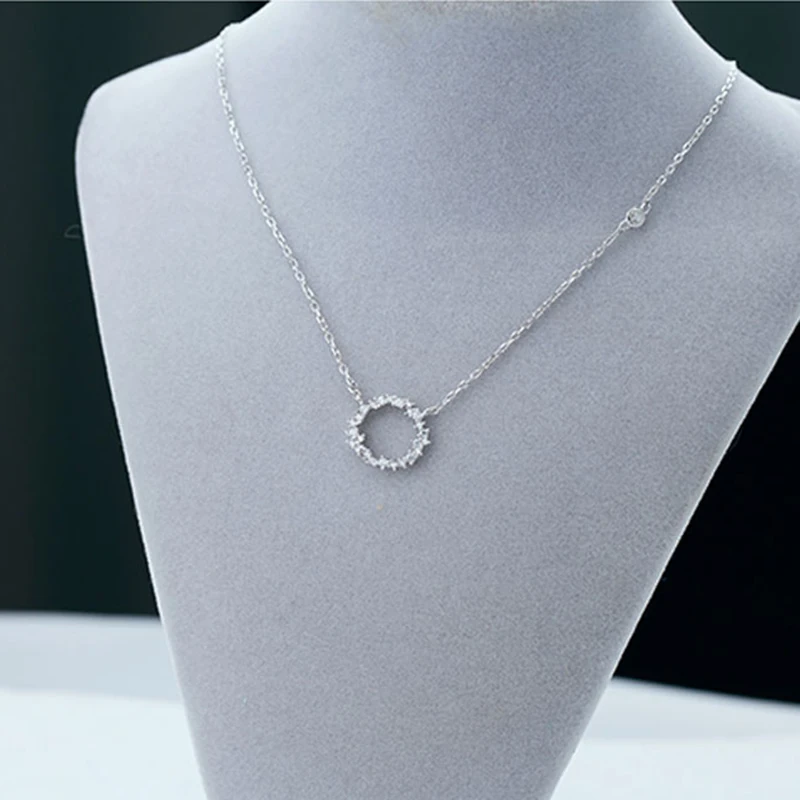 أزياء المرأة الزركون الفضة والمجوهرات جولة قلادة قلادة ل سلسلة نسائية طوق فتاة سلسلة قلادة قلادة المجوهرات #6