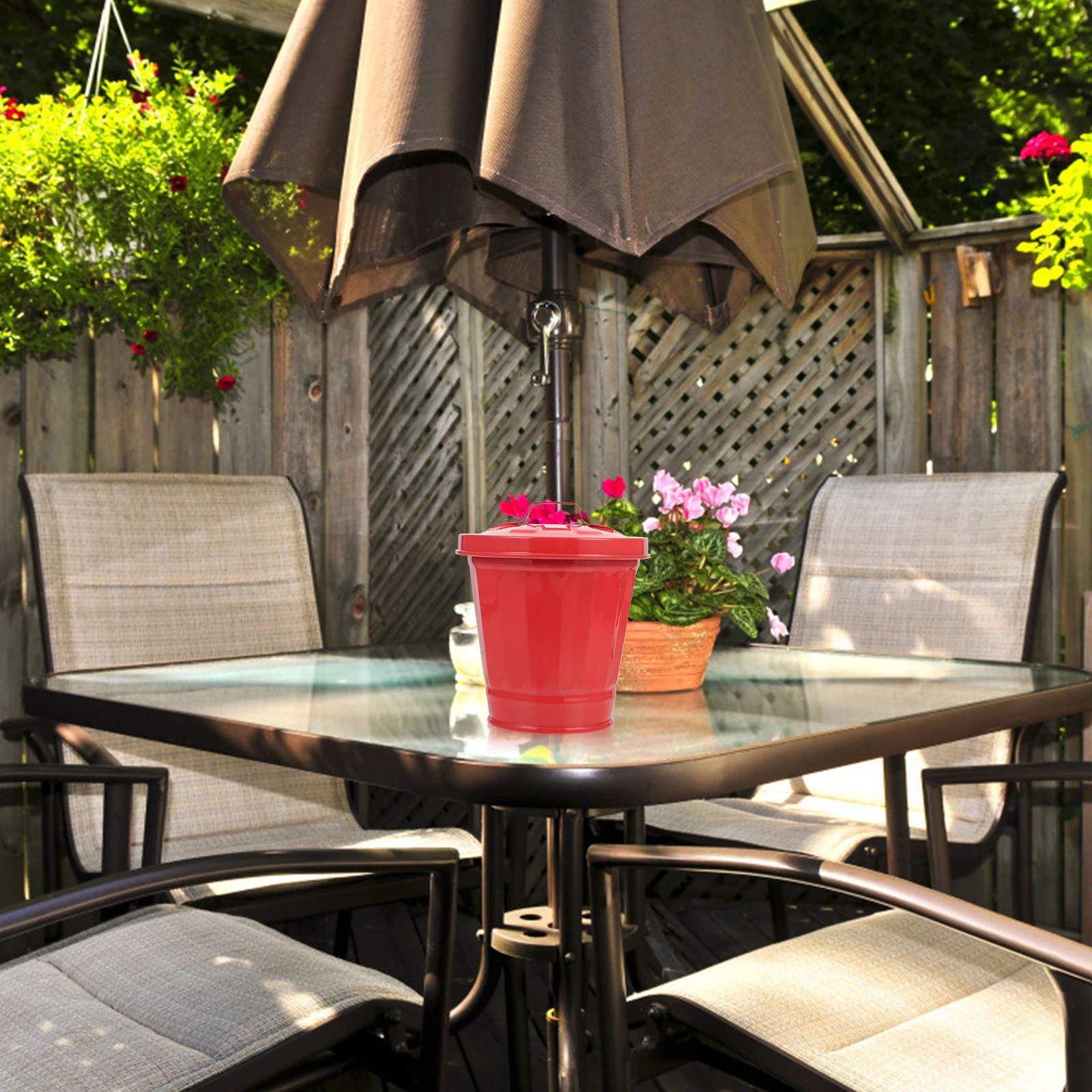 

Mini Trash Can Red Desktop Garbage Bin Metal Utility Pail Flower Pot Lid Storage Container Bedroom Living Room Decor