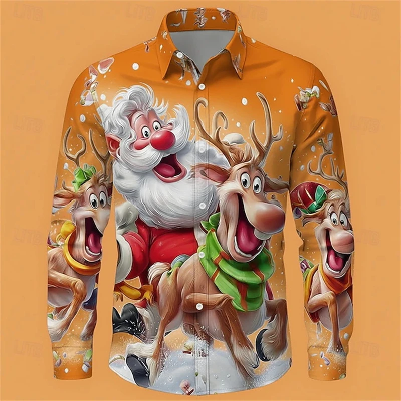 

Забавная рождественская мужская подарочная рубашка с Санта-Клаусом, рубашка на пуговицах с длинным рукавом, забавная праздничная рубашка с лацканами и 3D принтом, топы высокого качества