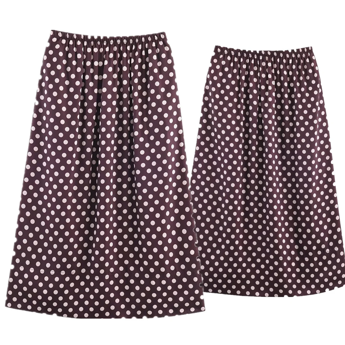 

Maxdutti Fashion Office Lady Minimalist Vintage Polka Dot Satin Skirt With Elastic Waist A-line Midi Skirt Woman Clothing Faldas