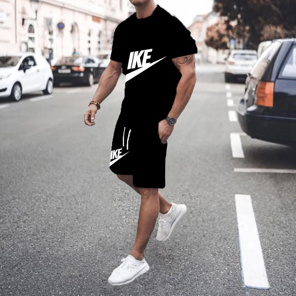 Summer Street Men's Daily Casual Fashion Loose Comfortable Short Sleeve Outdoor Trend Shorts NIKE Fashion Stripe Print