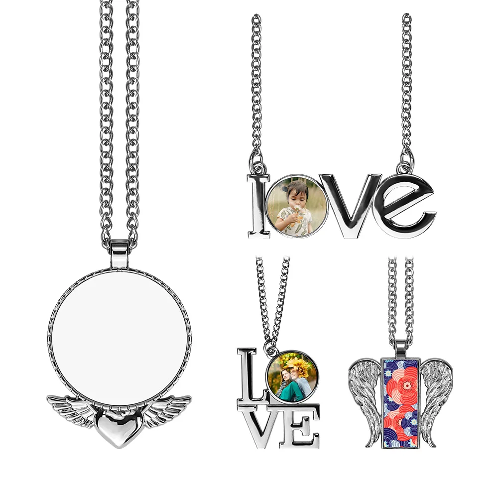 

Sublimation Photo Necklace Blanks Wings Pendant Ornament Diy Printing Customized Logo Sublimation Angel Wing Necklace