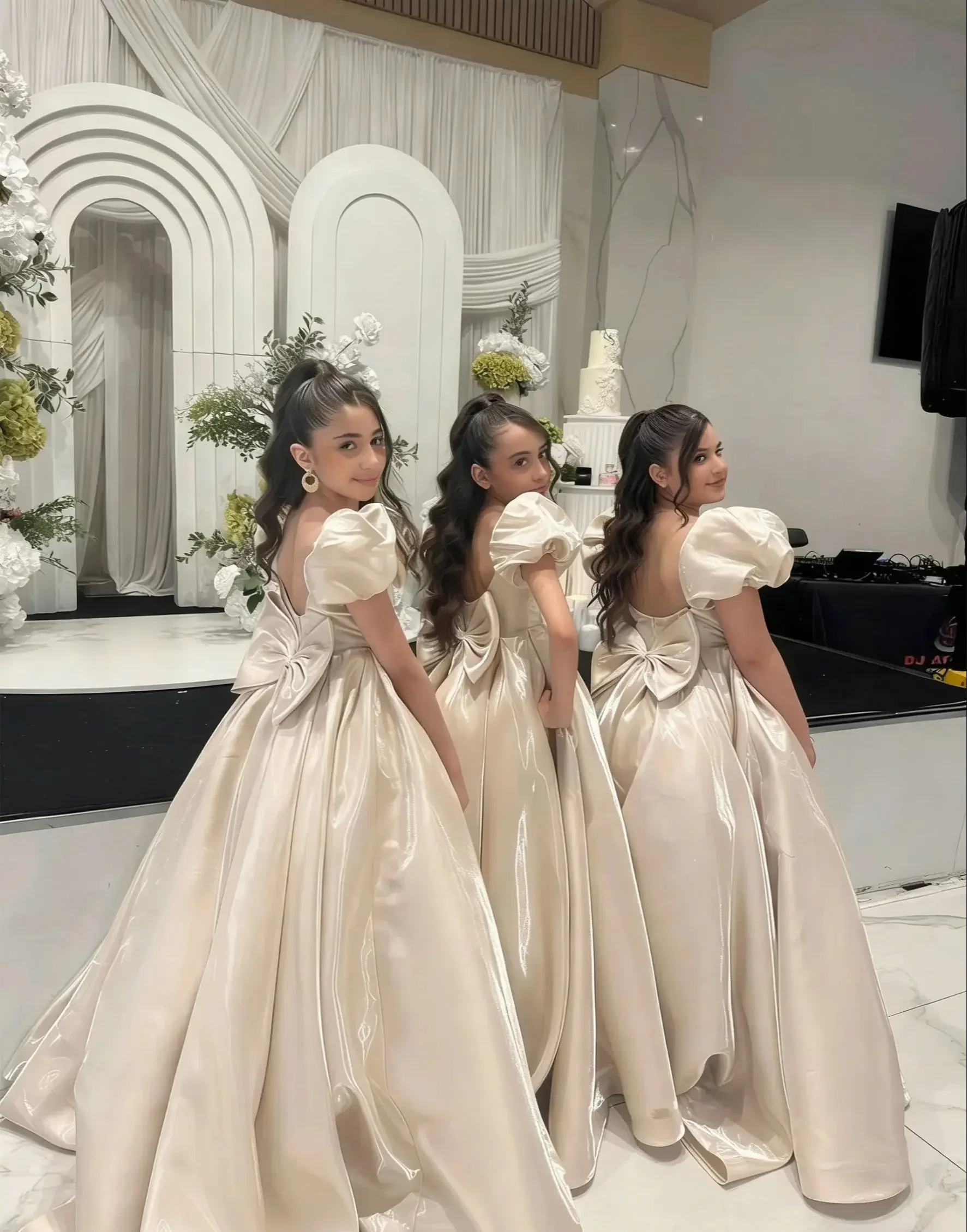 custom-light-luxury-dress-women-wedding-guest-gown-girls-wedding-gown-birthday-party-pageant-puff-sleeve-satin-pleated-long-gown