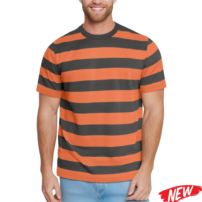Hot Sale 3D Printing Stripes T-shirt Men Spring Summer Polyester T Shirt Quick Dry Crew Neck Short Sleeve Casual Tee Shirts